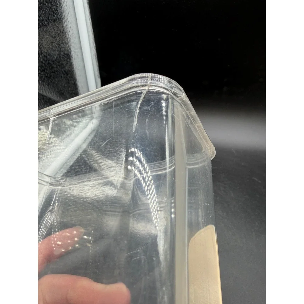 Vntg Clear Plastic Kitchen Canister Tan Lid Rectangular Storage Made‎ Hong Kong